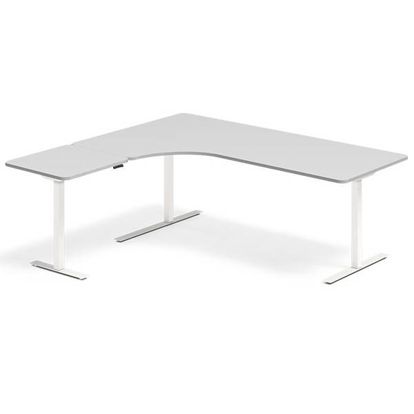 Office hæve-sænkebord venstrevendt 200x180cm lysgrå med hvidt stel