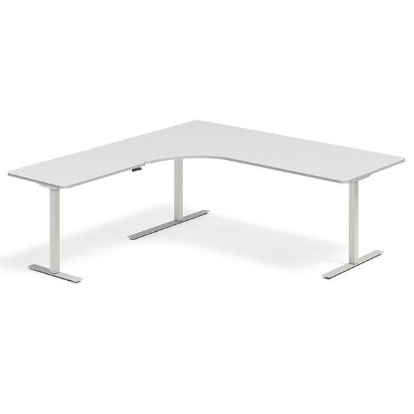 Office hæve-sænkebord venstrevendt 200x200cm lysgrå med alugråt stel