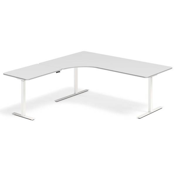 Office hæve-sænkebord venstrevendt 200x200cm lysgrå med hvidt stel