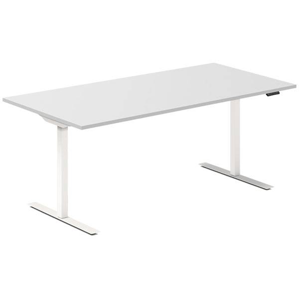 Office hæve-sænkebord 180x80cm lysgrå med hvidt stel