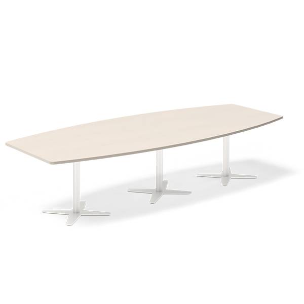 Office konferencebord bådformet 320x120cm birk med hvid stel