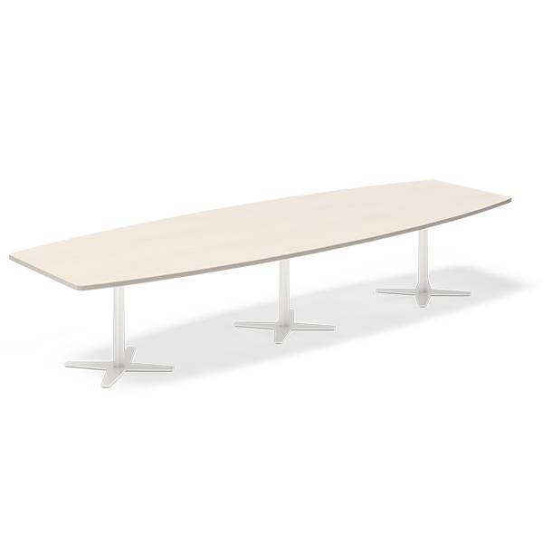 Office konferencebord bådformet 380x120cm birk med hvid stel