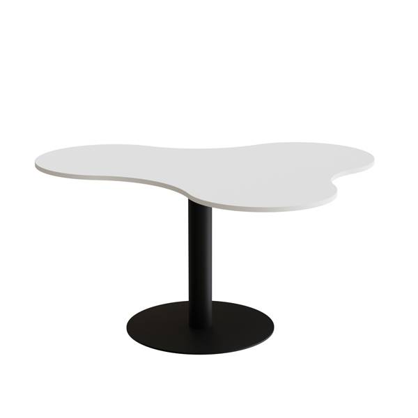 Cafebord amøbeformet 120x150cm højde 72cm hvid laminat på sort stel