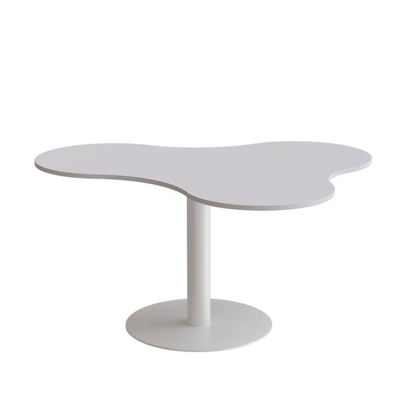 Cafebord amøbeformet 120x150cm højde 72cm grå laminat på alugråt stel