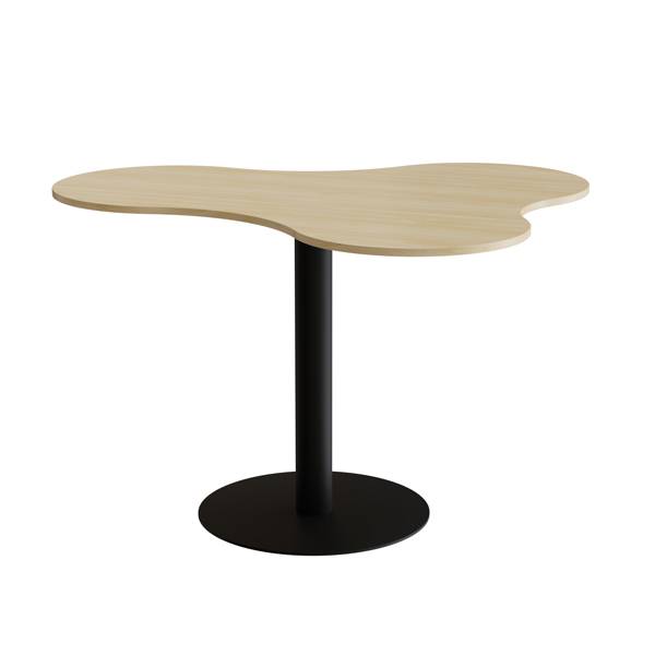 Cafebord amøbeformet 120x150cm højde 90cm birk laminat på sort stel