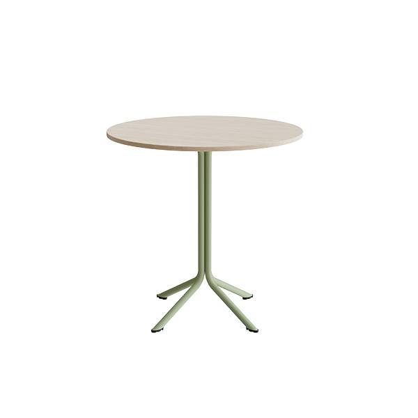 Atlas cafébord Ø90cm i hvidpigmenteret eg med grønt stel, højde 90cm