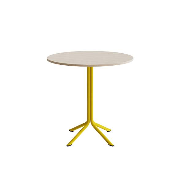Atlas cafébord Ø90cm i hvidpigmenteret eg med gult stel, højde 90cm