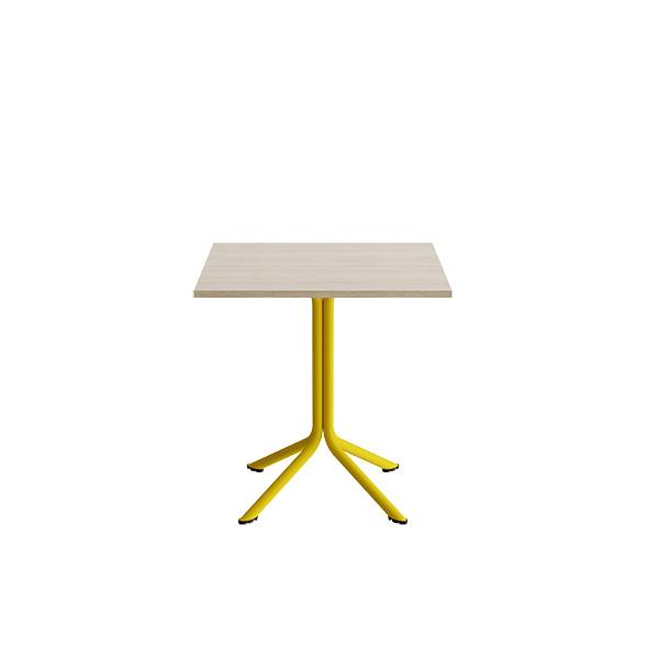 Atlas cafébord 70x70cm i hvidpigmenteret eg med gult stel, højde 72cm