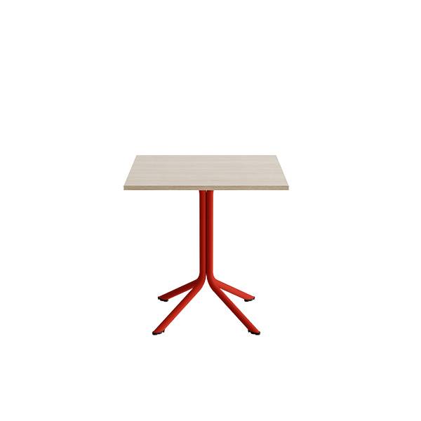 Atlas cafébord 70x70cm i hvidpigmenteret eg med rødt stel, højde 72cm