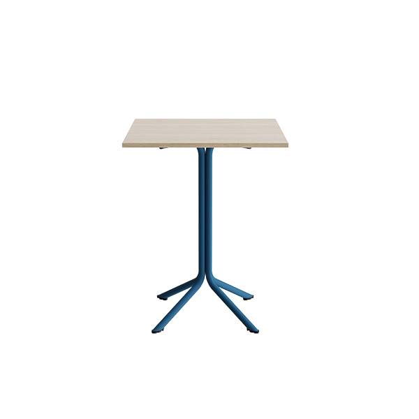 Atlas cafébord 70x70cm i hvidpigmenteret eg med blåt stel, højde 90cm