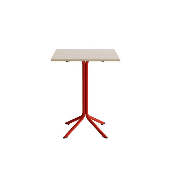 Atlas cafébord 70x70cm i hvidpigmenteret eg med rødt stel, højde 90cm