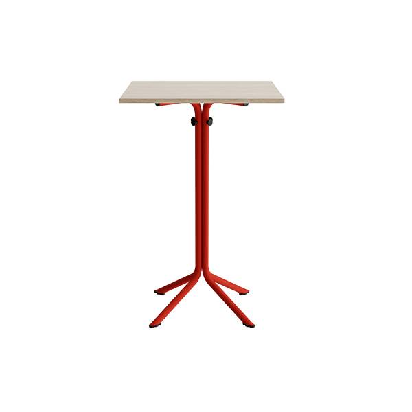 Atlas cafébord 70x70cm i hvidpigmenteret eg med rødt stel, højde 108cm