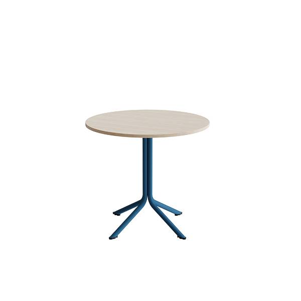 Atlas cafébord Ø80cm i hvidpigmenteret eg med blåt stel, højde 72cm