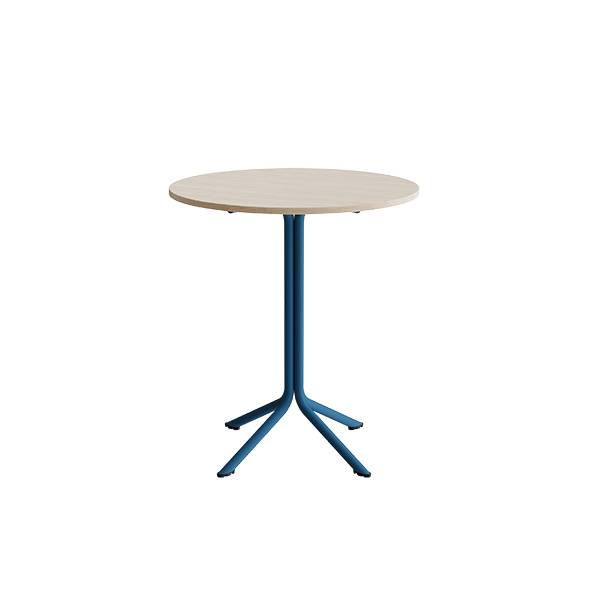 Atlas cafébord Ø80cm i hvidpigmenteret eg med blåt stel, højde 90cm