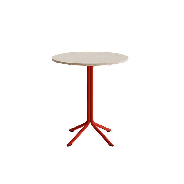Atlas cafébord Ø80cm i hvidpigmenteret eg med rødt stel, højde 90cm