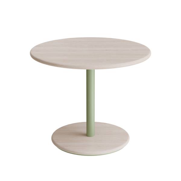 Cafébord Ø70cm, højde 57cm hvidpigmenteret ask på grønt stel