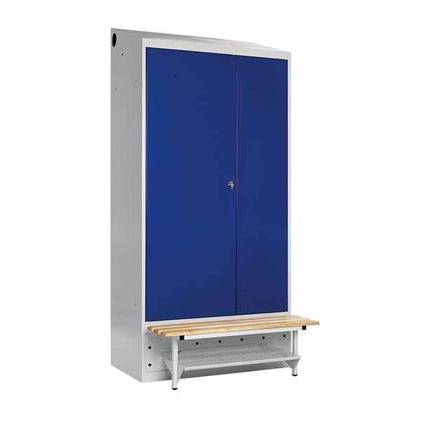 PRO Garderobeskab 1x1000mm med skråt tag, blå døre og greb til hængelås