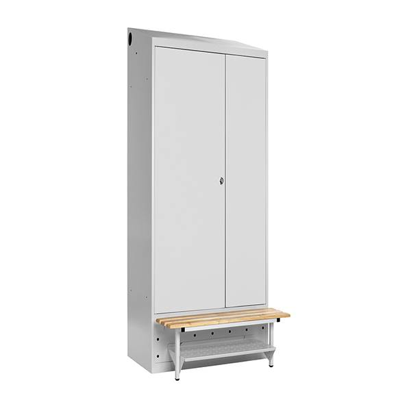 PRO Garderobeskab 1x800mm med skråt tag, lys grå døre og greb til hængelås