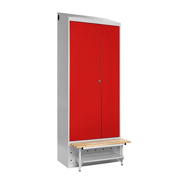 PRO Garderobeskab 1x800mm med skråt tag, røde døre og greb til hængelås