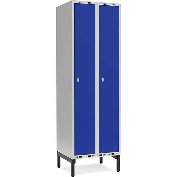 Garderobeskab med hængelås og benramme 2x300mm blå