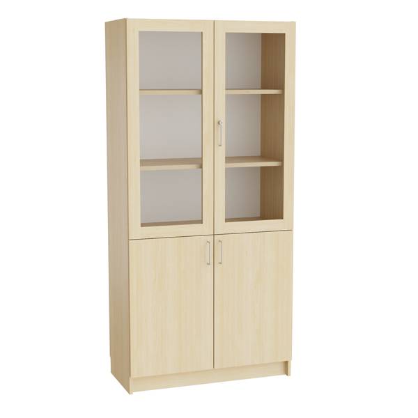 Mora højskab 2100x1000x470mm i birk laminat med glasdøre og cylinderlås