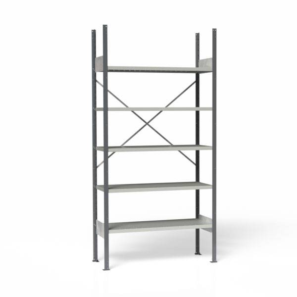 Lagerreol V06 med åben gavl 2100x1000x400mm lakeret lysegrå