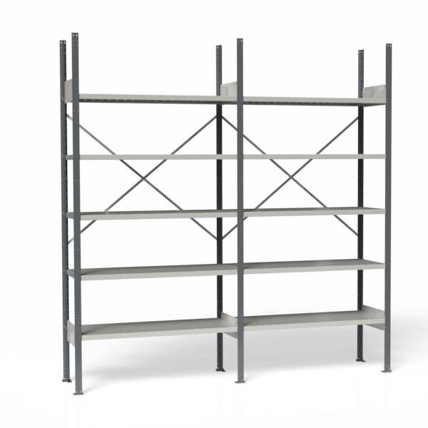 Lagerreol V06 med åben gavl 2100x2000x400mm lakeret lysegrå