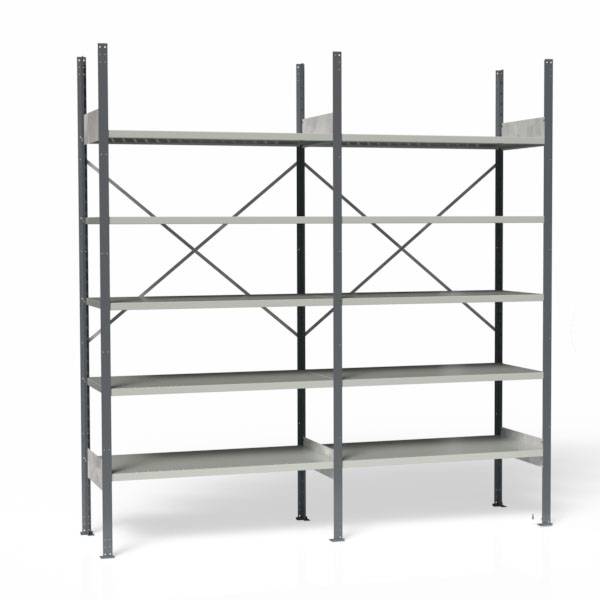 Lagerreol V06 med åben gavl 2100x2000x500mm lakeret lysegrå