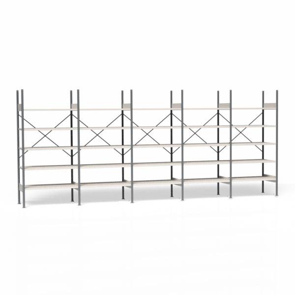 Lagerreol V06 med åben gavl 2100x5000x600mm galvaniseret