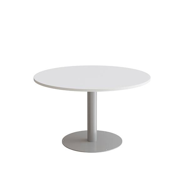 Cirkum bord Ø120cm 72cm høj i hvid laminat med alugråt stel