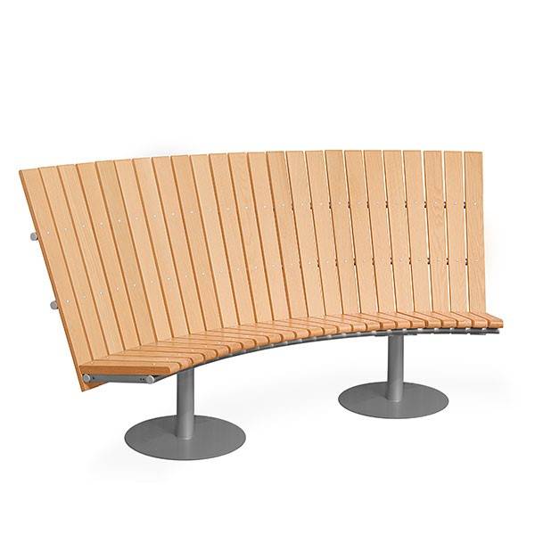 Cirkum sofabænk 60° buet høj ryg i massiv eg med alugråt stel