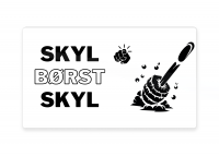 Skilt til toilet "Børst-Skyl-Børst" 15x8,5cm aluminium hvid