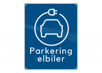 Skilt "Parkering elbiler" 20x25cm med monteringshuller blå