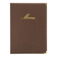 Securit CLASSIC menuomslag A4 brun med "Menu" i guld-print