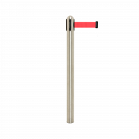 Securit afspærringsstolpe i stål med rødt udtræksbånd