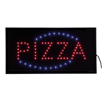 Securit LED skilt tofarvet med teksten PIZZA