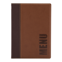 Securit Trendy menukort A5 med 4 lommer og brunt omslag