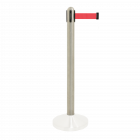 Securit afspærringsstolpe i stål med rødt udtræksbånd