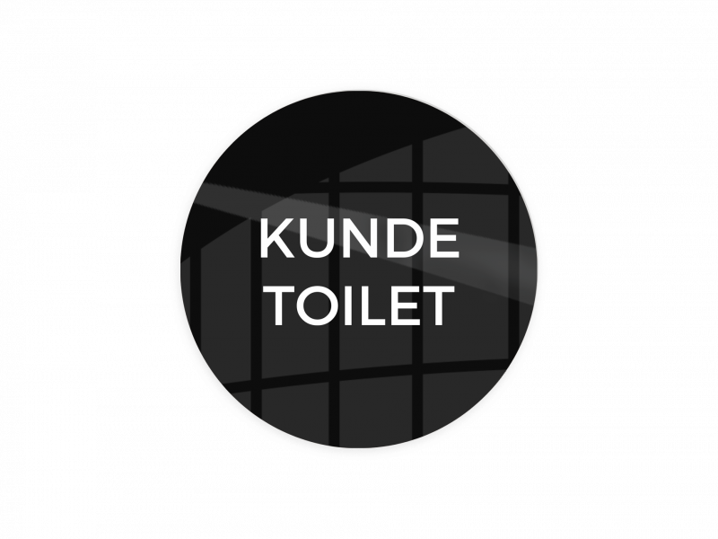 Skilt "KUNDE TOILET" Ø10cm aluminium sort