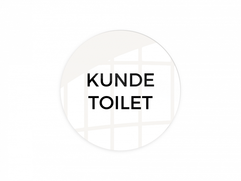 Skilt "KUNDE TOILET" Ø10cm aluminium hvid