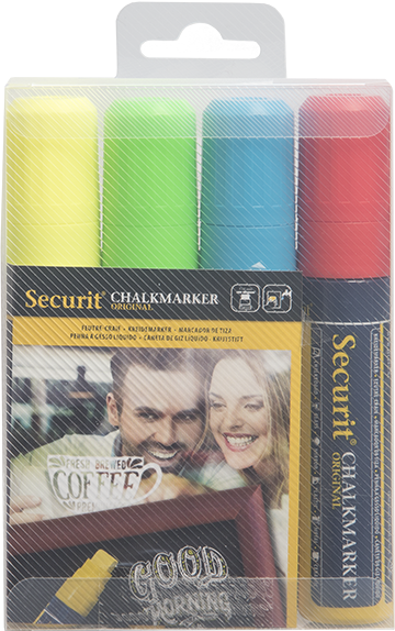 Securit kridt marker 7-15mm, pakke med 4 farver