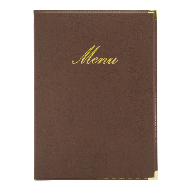 Securit CLASSIC menuomslag A4 brun med "Menu" i guld-print
