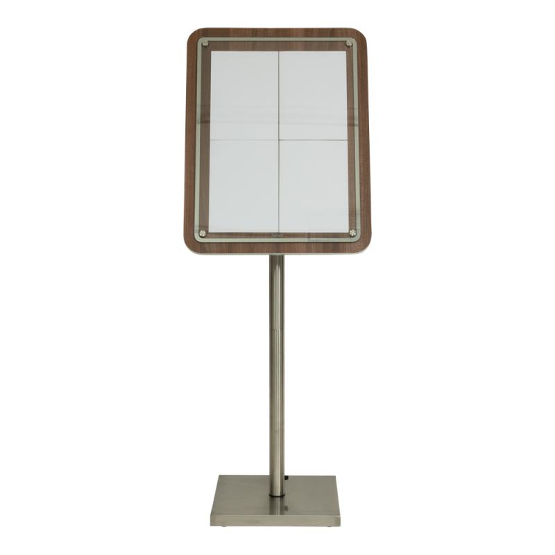 Securit GLASS STAR informationsdisplay 125cm til 4xA4 valnød