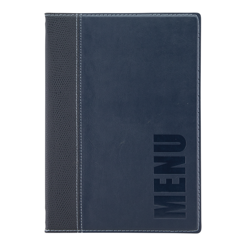 Securit Trendy menukort A5 med 4 lommer og blåt omslag