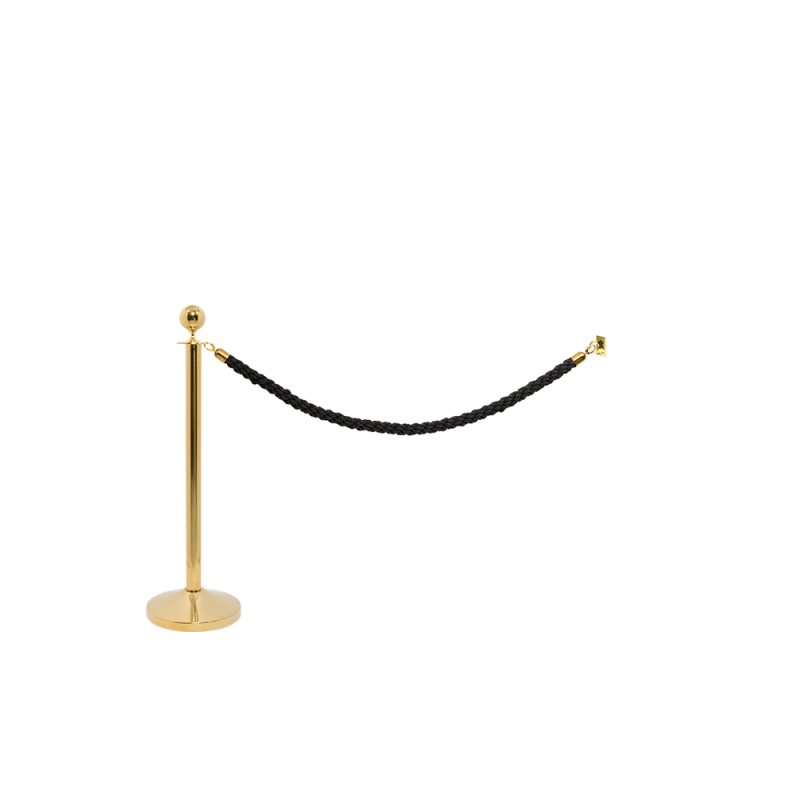 Securit afsp&aelig;rringss&aelig;t med sort reb, v&aelig;gkrog og 1 stolper guldfarvet