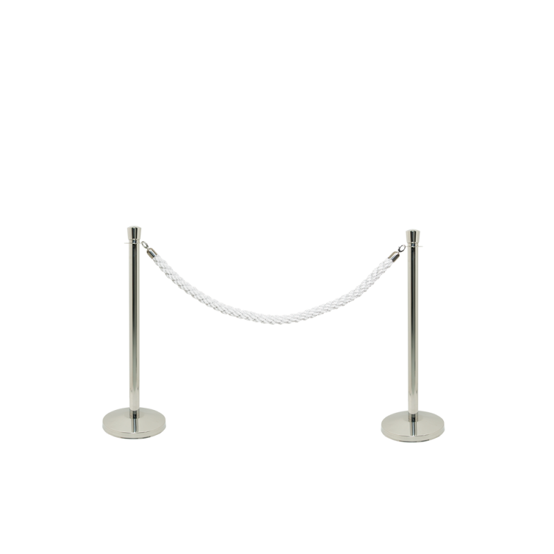 Securit afsp&aelig;rrings&aelig;t med hvid reb og 2 stolper i rustfrit st&aring;l