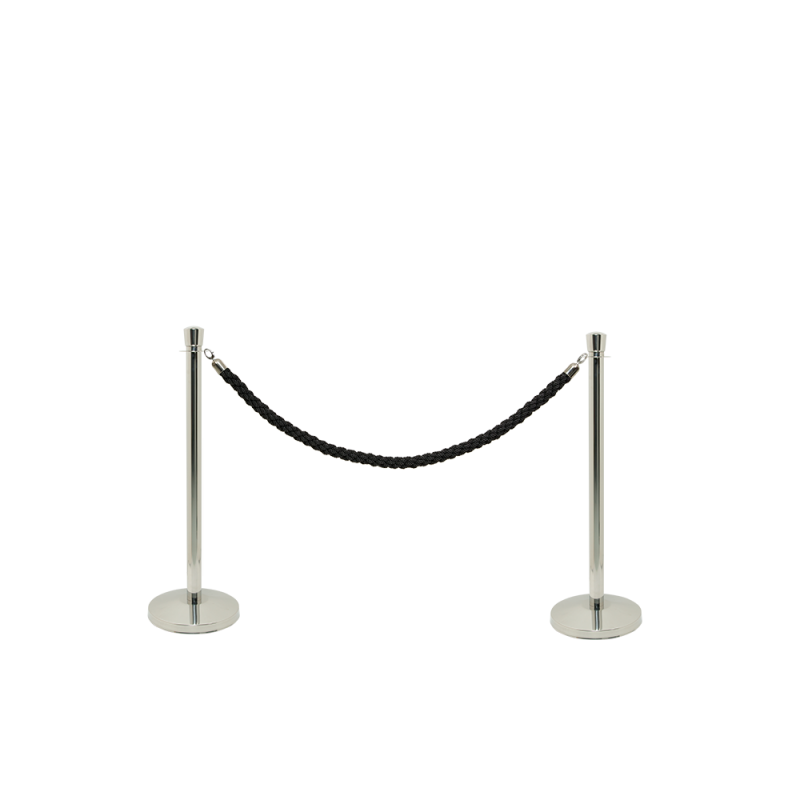 Securit afsp&aelig;rrings&aelig;t med sort reb og 2 stolper i rustfrit st&aring;l