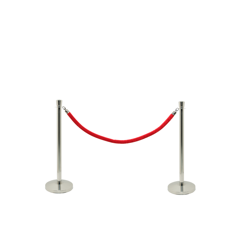 Securit afsp&aelig;rrings&aelig;t med r&oslash;dt reb og 2 stolper i rustfrit st&aring;l