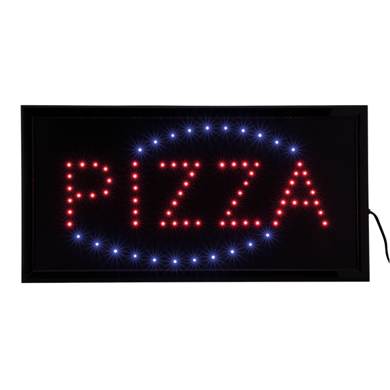 Securit LED skilt tofarvet med teksten PIZZA