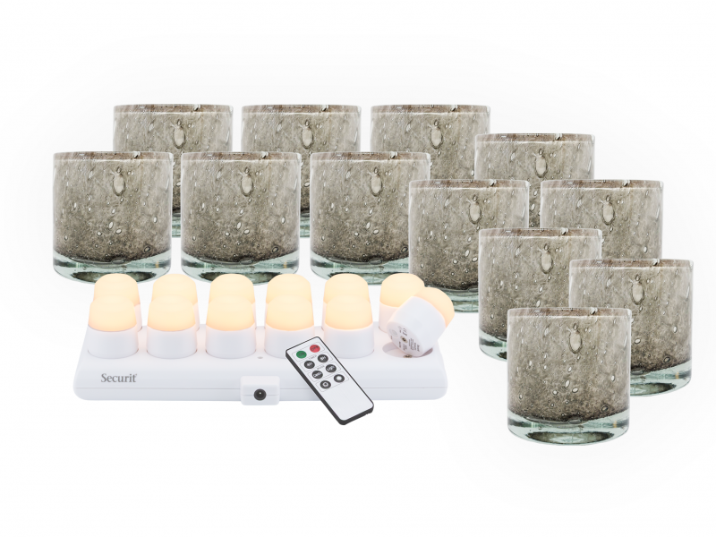 Securit AYLA grå glasstager med hvidt LED lys, 12 stk